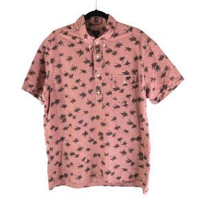 J Crew Mens Hawaiian Aloha Shirt Cotton Palm Print 1/2 Button Pink XL